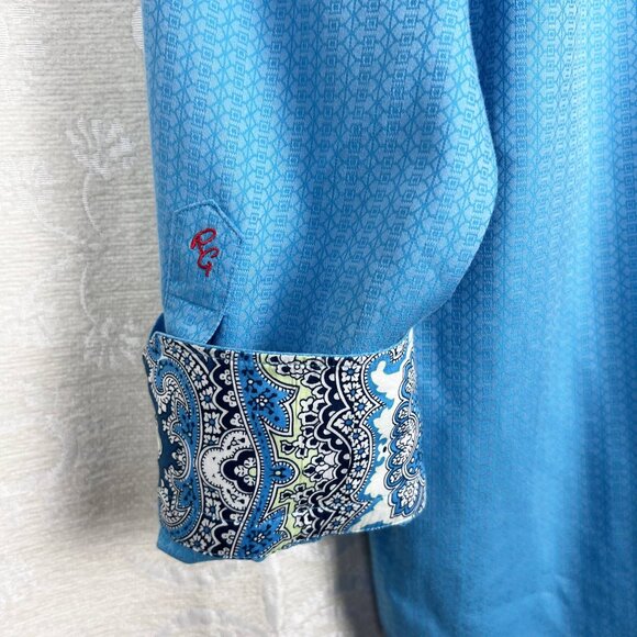 Robert Graham blue jacquard button up shirt paisley contrast print XL cotton - Picture 4 of 11